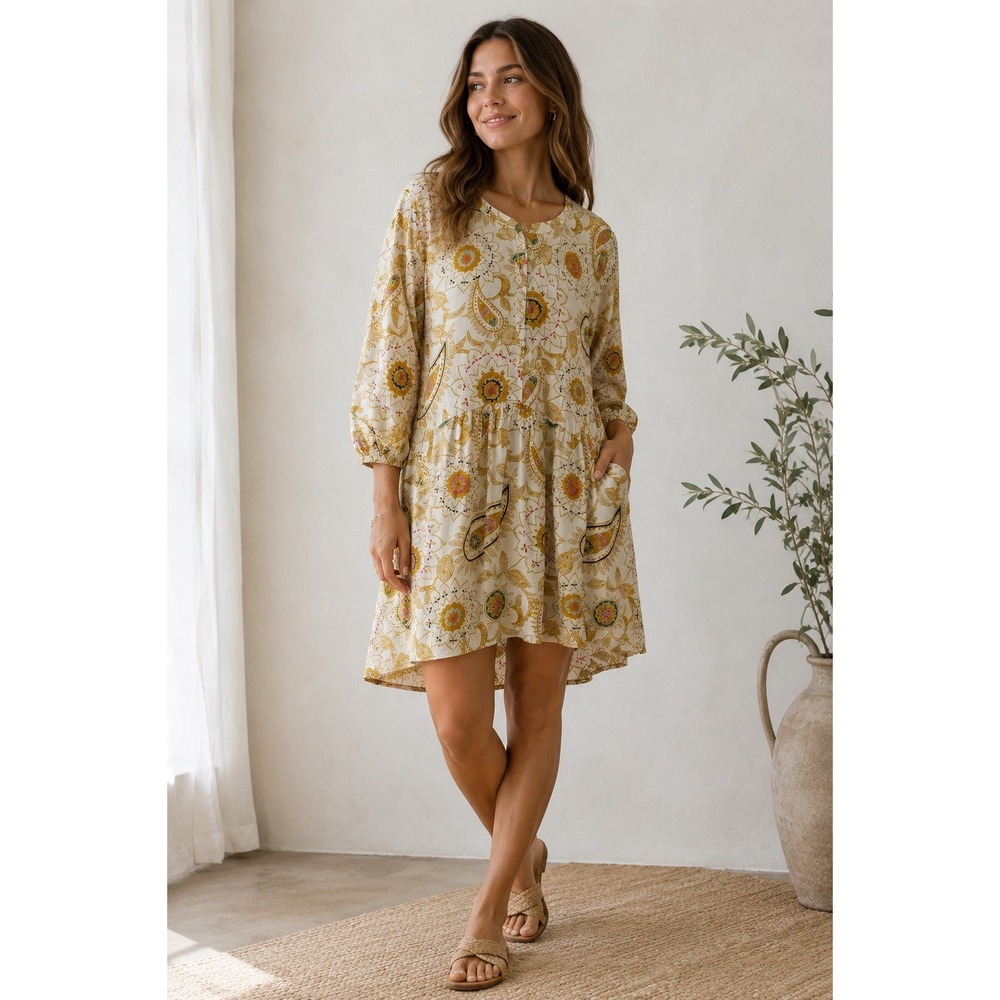 Tulip B Tunic Blouse Women's XL Paisley Floral Split Neck Empire Waist NWT